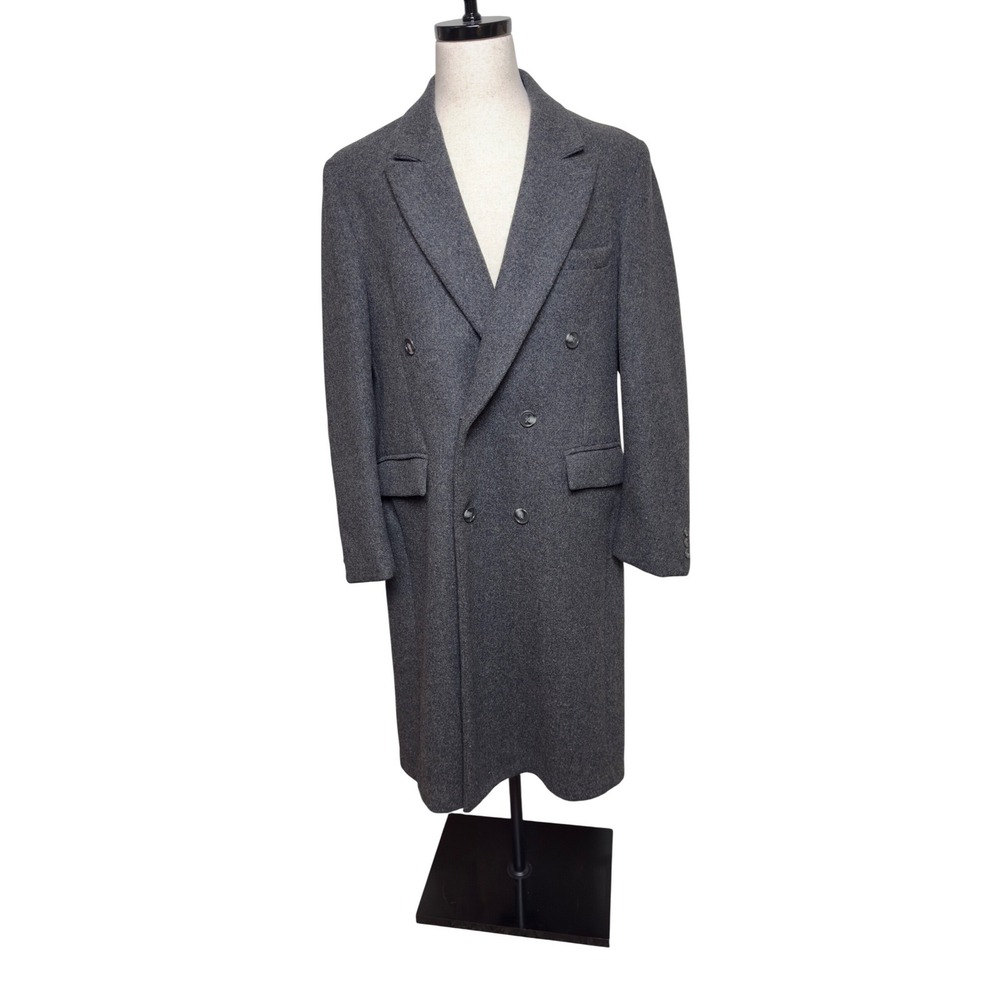 American Male Mens 42 Vintage 100% Wool Double Breasted Overcoat Charcoal Grey‎